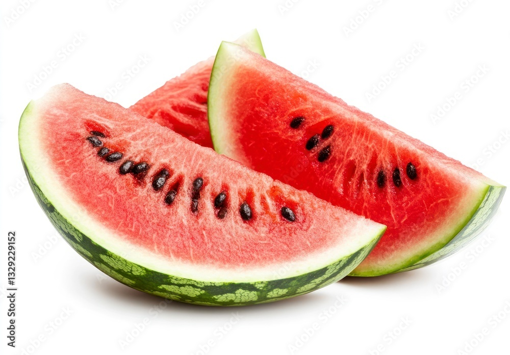 Refreshing Slices of Watermelon with Black Seeds Isolated on White Background Refreshing Slices of Watermelon with Black Seeds Isolated on White Background
