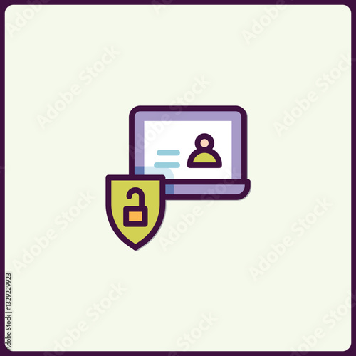 Laptop Identity Access Management Icon: Shielded Account for Protected Data