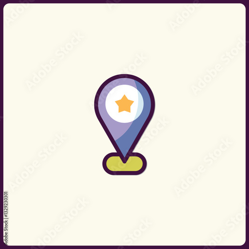 Stylized map pointer icon with a star symbol for designating favorites