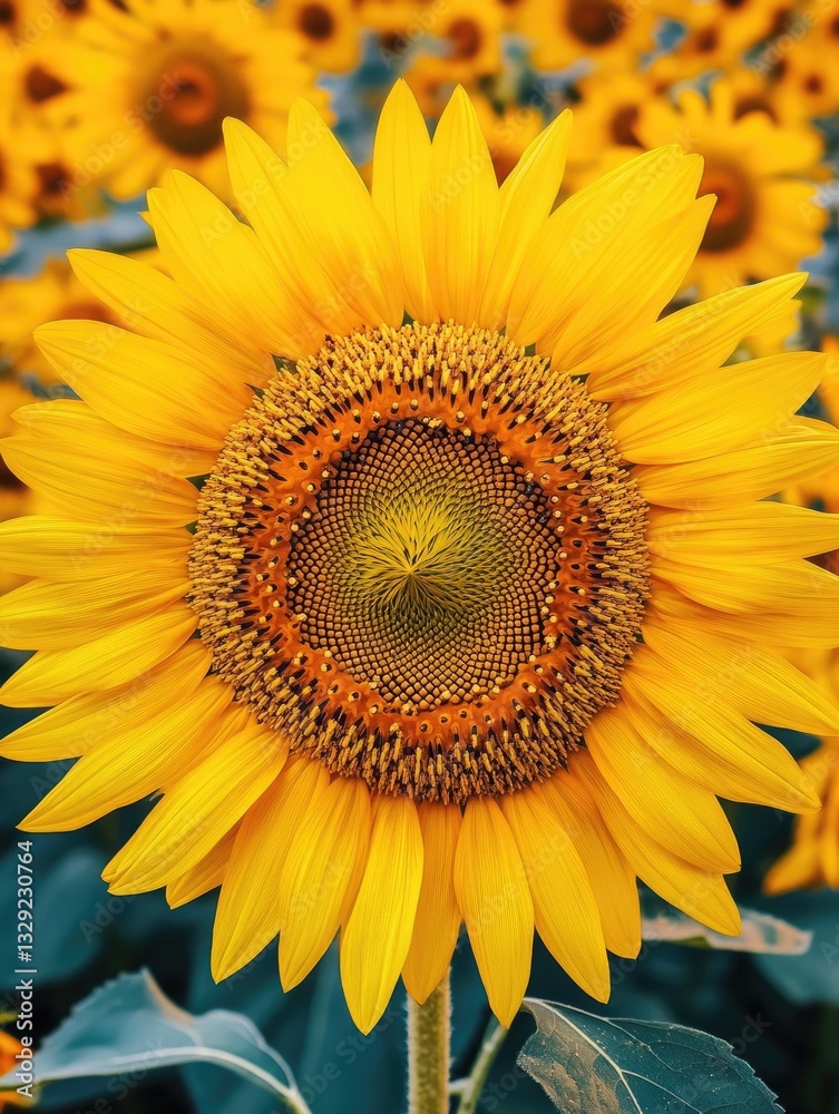 Fototapeta premium Sunflower Field Close-up for Summer Bloom.
