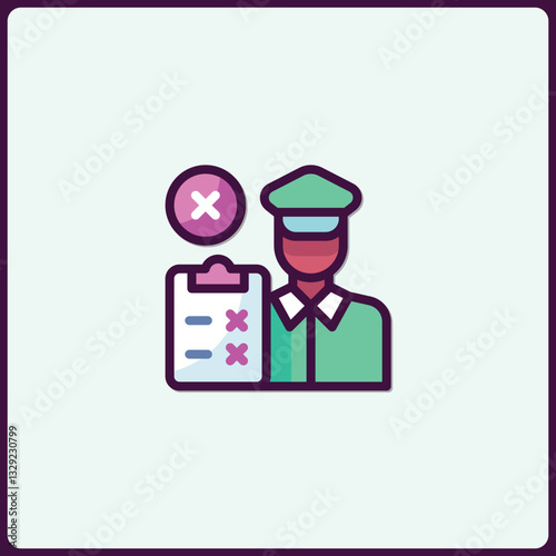 Stylized icon depicting denied application with officer icon present