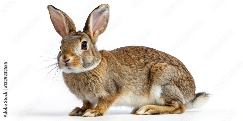 Obraz premium Stunning full-body white rabbit photo; realistic, isolated on white, ideal for wildlife-themed designs.