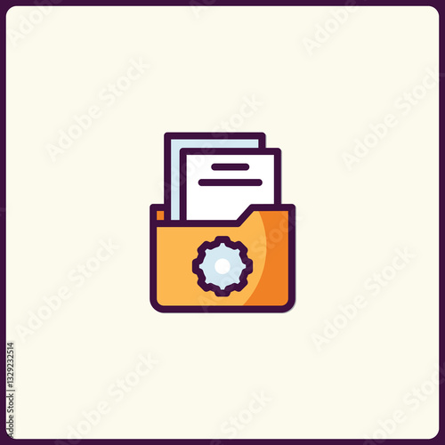 Digital file storage illustration with mechanical gear concept icon vector