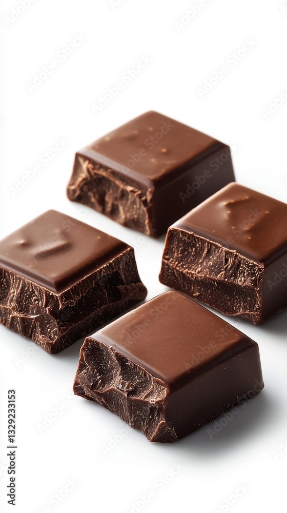 Rich and decadent chocolate bar isolated on a white background highlighting the luxurious texture and color of cocoa Rich and decadent chocolate bar isolated on a white background highlighting the luxurious texture and color of cocoa