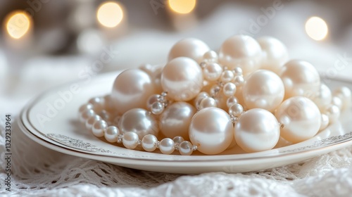 A luxurious collection of pearls beautifully arranged on an elegant plate, perfectly capturing the essence of refinement and class inherent in fine jewelry.