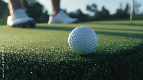 Close-up of golf ball on putting green near hole