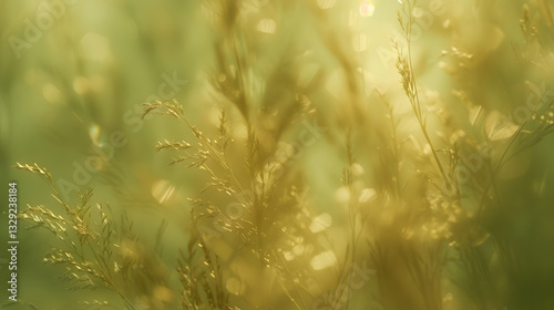 Dreamy aesthetic nature background, golden hour, bokeh effect