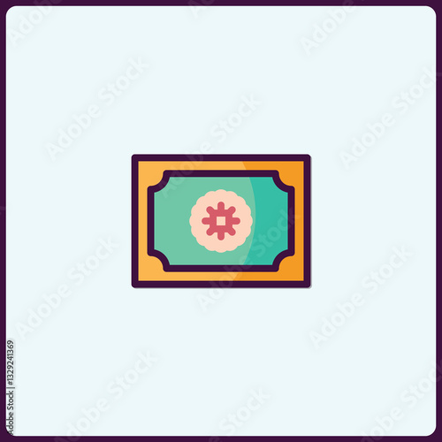 Modern flat icon design of a decorative badge with a floral element