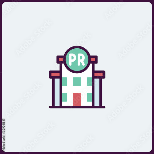 Simple flat vector icon representing a public relations building facade