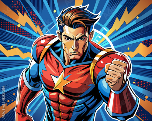 Pop art vintage comic book style superhero fighting  vector poster design illustration