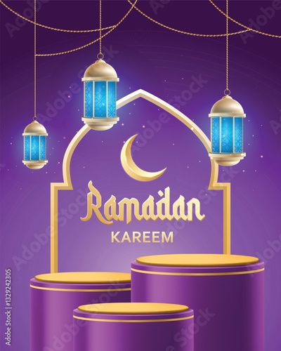 Ramadan Kareem Purple Podium Display Vector Background Template 2