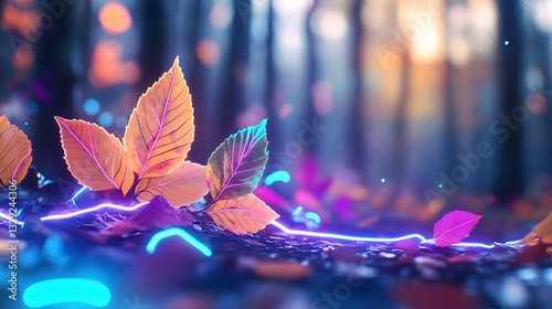 Synthwave Autumn Leaves in Enchanted Forest