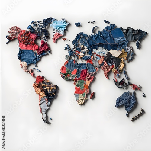 Colorful Textile World Map on White Background
