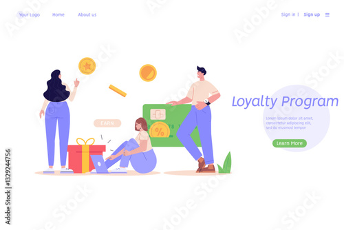 Attracting customers for money and gifts. Reward program and receiving rewards. Concept of earn reward loyalty, bonus, business award. Vector illustration for UI, mobile app