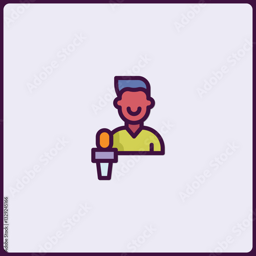 Modern line art illustration of a news reporter person character icon