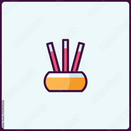 Minimalist vector illustration of incense sticks in a pot for meditation