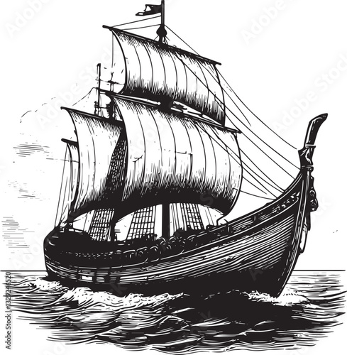 Viking boat hand drawn vector illustration
