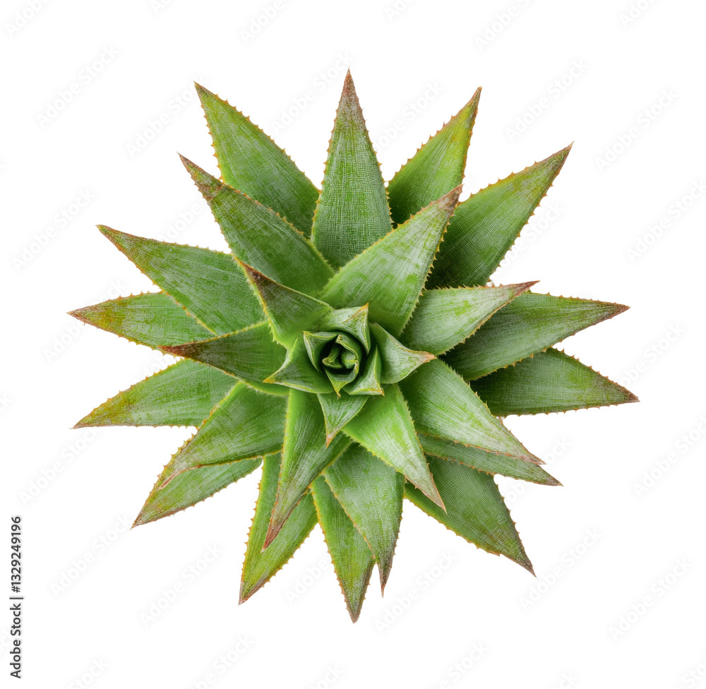 Top view of vibrant green aloe vera plant on black background, cut out Top view of vibrant green aloe vera plant on black background, cut out