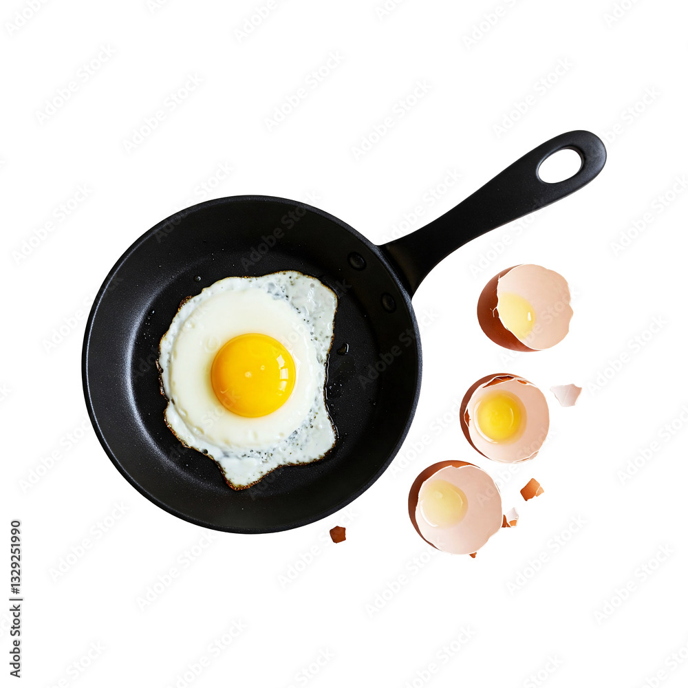Sunny Side Up Egg in Small Black Frying Pan – Minimalist Overhead Culinary Photography Sunny Side Up Egg in Small Black Frying Pan – Minimalist Overhead Culinary Photography
