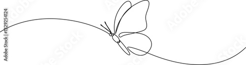 continuous single line drawing of a flying butterfly, line art vector illustration