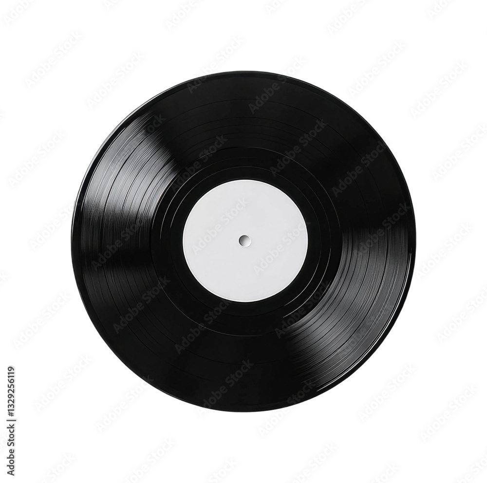 Obraz premium Classic vinyl record with blank label on black surface, cut out