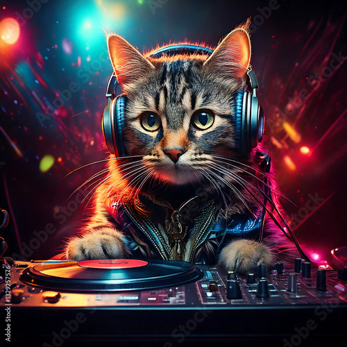DJ cat playing on the party