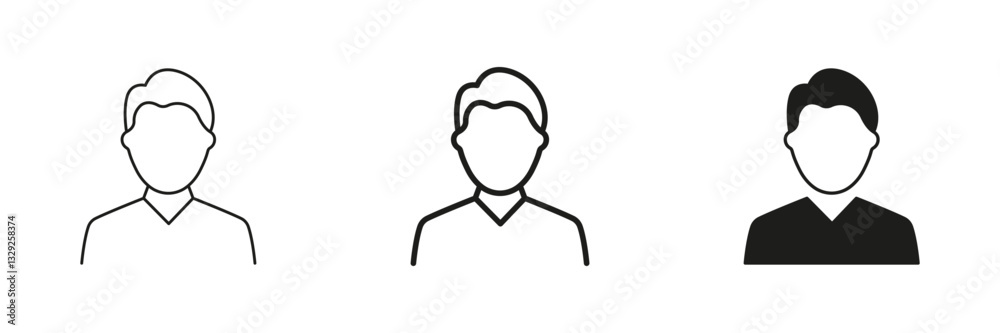 Man Line and Silhouette Icon Set. Basic Male Avatar Icon with Short Hair and Collar. Editable Stroke. Isolated Vector Illustration Man Line and Silhouette Icon Set. Basic Male Avatar Icon with Short Hair and Collar. Editable Stroke. Isolated Vector Illustration