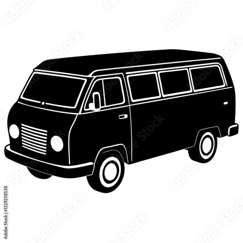Van black silhouette vector, Simple silhouette Design vector icon with white background. Transport vector illustration 