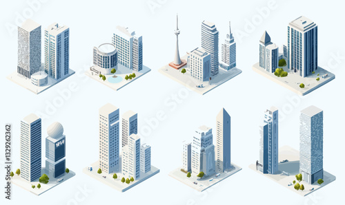 Minimalist 3D Vector Cityscape Illustrations of Modern Buildings and Architecture