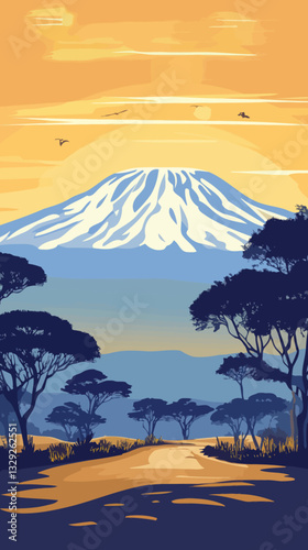 Retro Kilimanjaro Mountain Poster: Tanzania Travel Adventure Art Print
