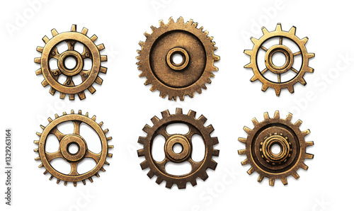 Vintage Brass Gears Vector Illustration: Retro Mechanical Cogwheels Design