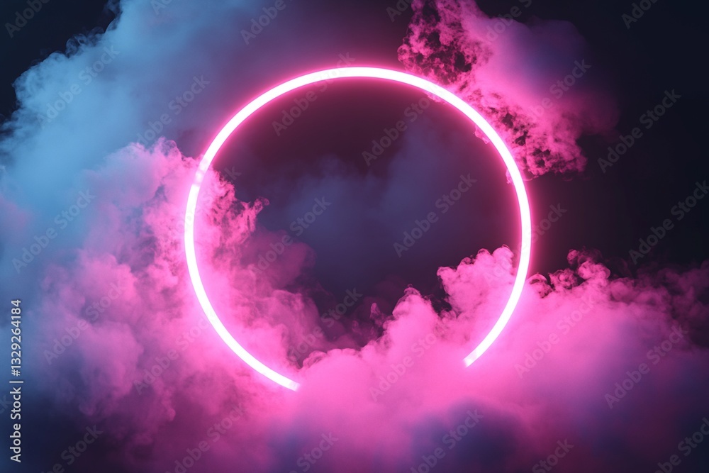 Obraz premium Pink Neon Circle in Colored Smoke