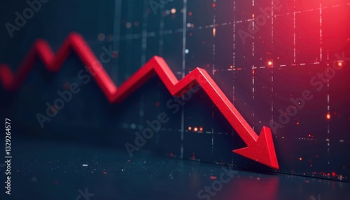 Sharp downward sloping line graph, red arrow pointing down, analytics, plunge