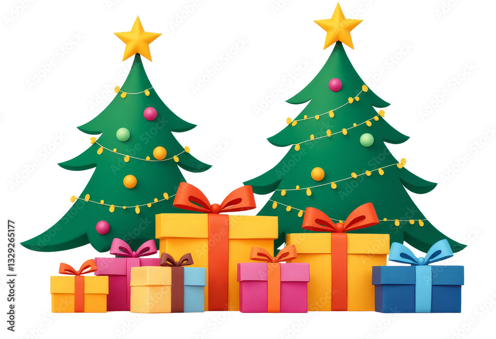 Stylized Christmas trees with presents and transparent background Stylized Christmas trees with presents and transparent background
