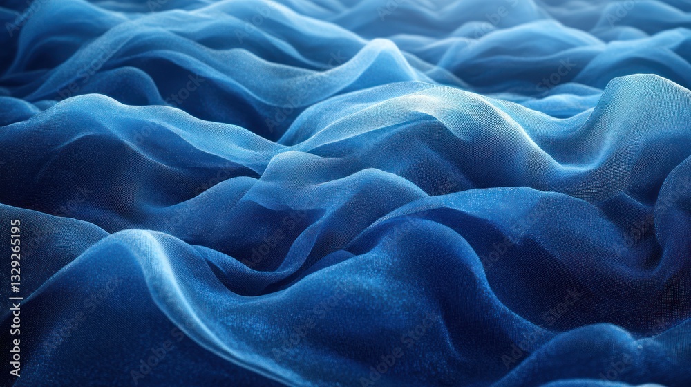 Fototapeta premium Abstract blue fabric waves, flowing textile texture.