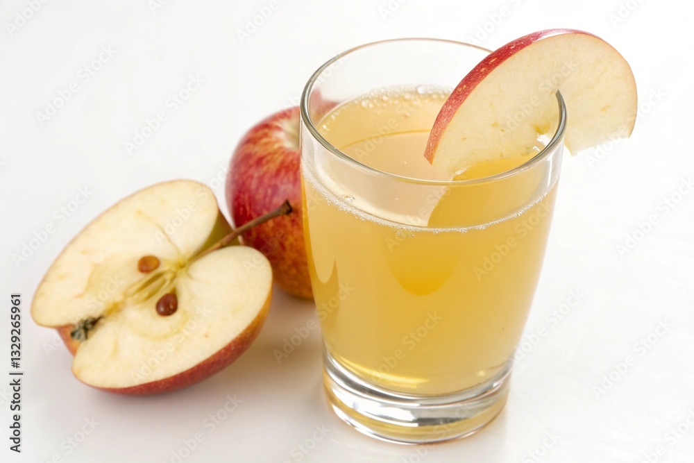 Fototapeta premium Glass of apple juice and apple on the table