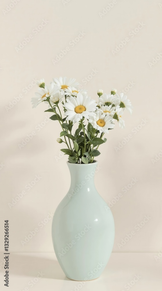 A vase of white flowers sits on a table A vase of white flowers sits on a table
