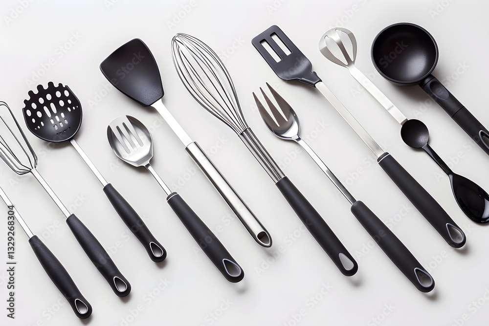 Essential Kitchen Utensils – A Sleek and Functional Arrangement of Everyday Cooking Tools