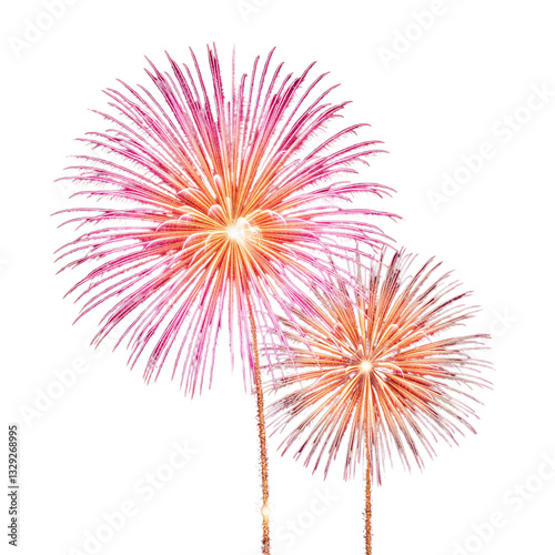 Two Colorful Fireworks with Transparent Background