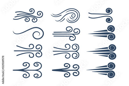 Hand Drawn Doodle Wind and Air Motion Sketch Set. Abstract Swirls, Smoke Flow, and Line Art Elements Vector Graphic Clipart Isolated Illustration