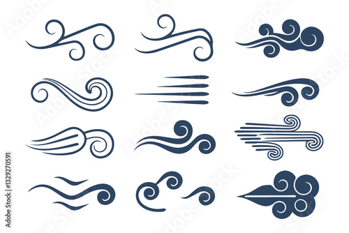 Hand Drawn Doodle Wind and Air Motion Sketch Set. Abstract Swirls, Smoke Flow, and Line Art Elements Vector Graphic Clipart Isolated Illustration