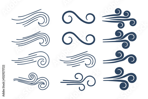 Hand Drawn Doodle Wind and Air Motion Sketch Set. Abstract Swirls, Smoke Flow, and Line Art Elements Vector Graphic Clipart Isolated Illustration