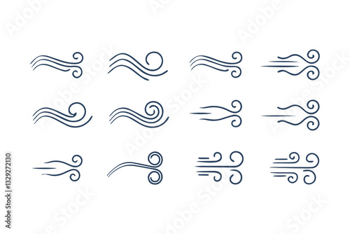 Hand Drawn Doodle Wind and Air Motion Sketch Set. Abstract Swirls, Smoke Flow, and Line Art Elements Vector Graphic Clipart Isolated Illustration