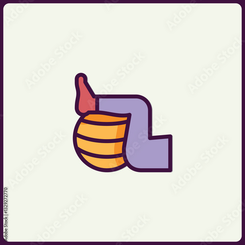 Colorful icon illustration of a person using a fitness ball for exercise