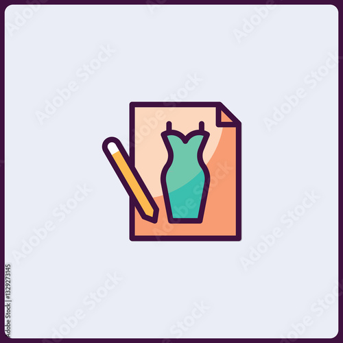 Fashion Design Concept Illustration with Dress Sketch and Pencil Icon
