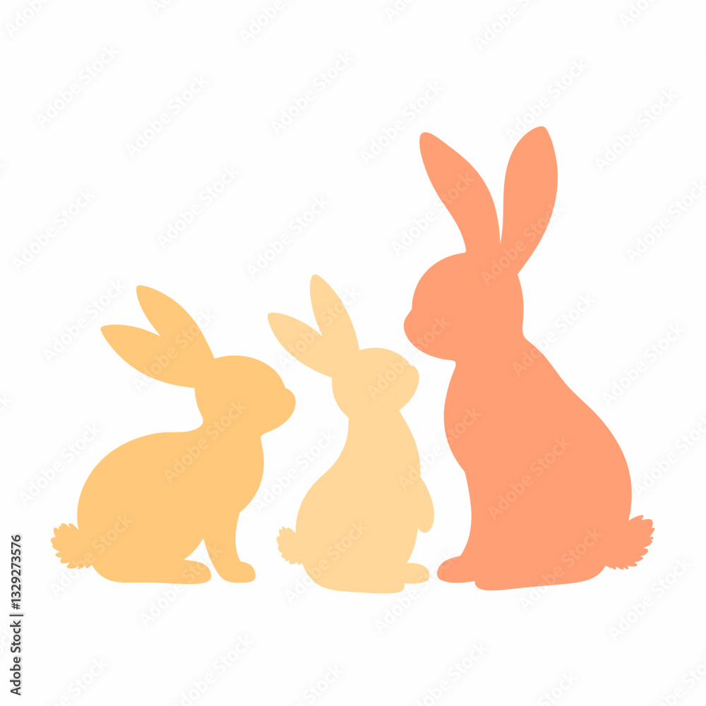 Fototapeta premium Bunny family standing together on white background, playful symbolism