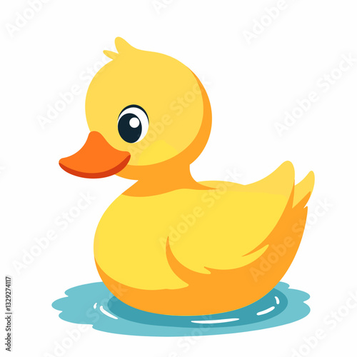 Cute duckling swimming playfully in blue water, joyful childhood