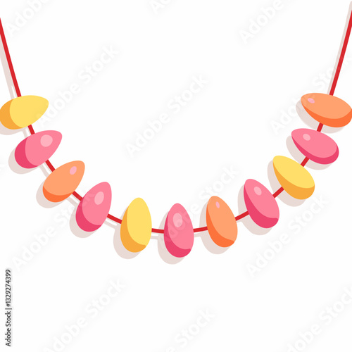 Colorful easter egg garland on white background, festive decoration