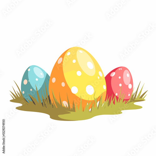 Colorful easter eggs in grass, celebrating egg hunt tradition