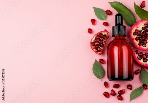 Pomegranate Seed Oil in Amber Bottle on Pink Background